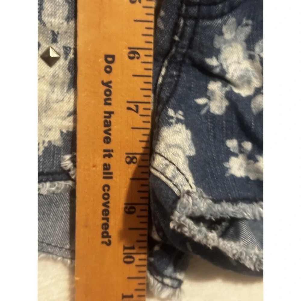 Mudd Shorts Womens 15 Floral Flowers Low Rise Denim Cut Off Boho Frayed Blue‎